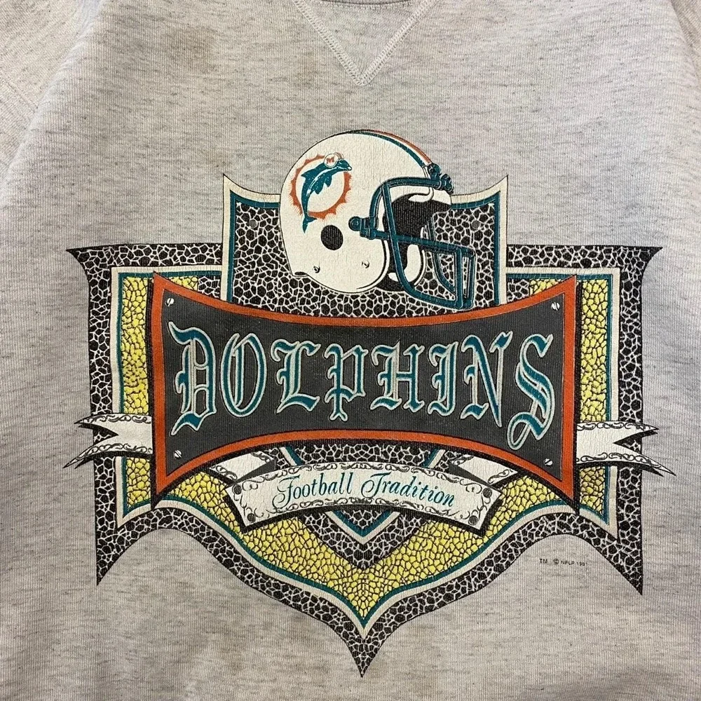 Vintage NFL Miami Dolphins Old English Signal Sports Football 90s Crewneck M